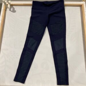 ALO Yoga Navy Moto Rib-Panel Jeggings